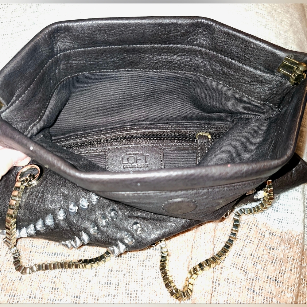 Vintage Ann Taylor LOFT Leather Studded Purse with Chain Strap - Picture 9 of 10